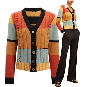 JOSEPH multi-color striped 100% wool cardigan